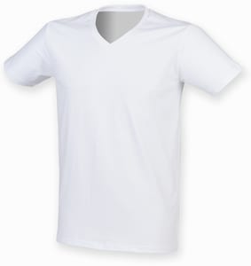 Skinnifit SF122 - T-shirt da uomo in cotone elasticizzato con scollo a v White